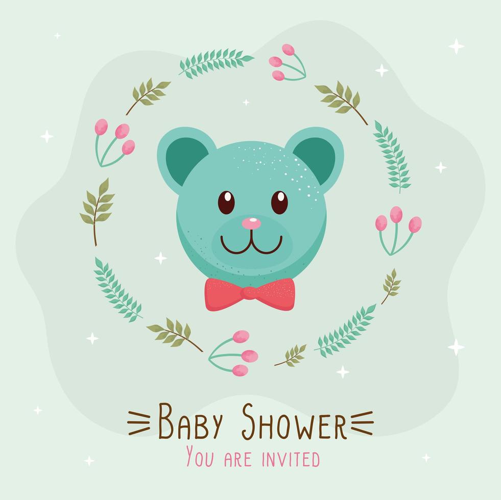 baby shower lettering card with little bear vector