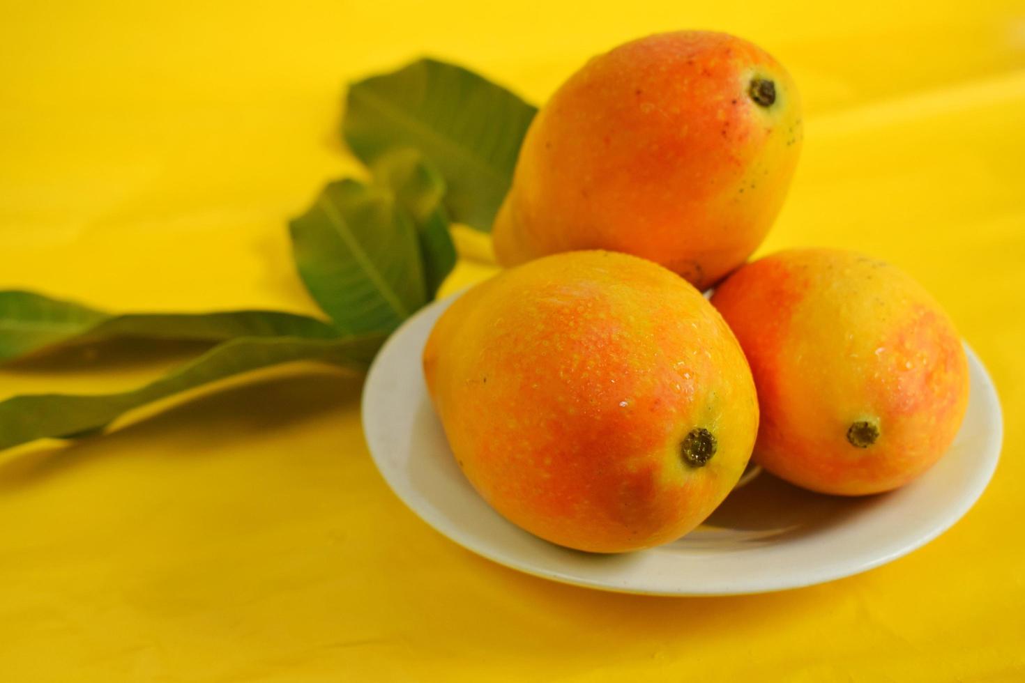 fruta fresca de mango sobre fondo amarillo foto