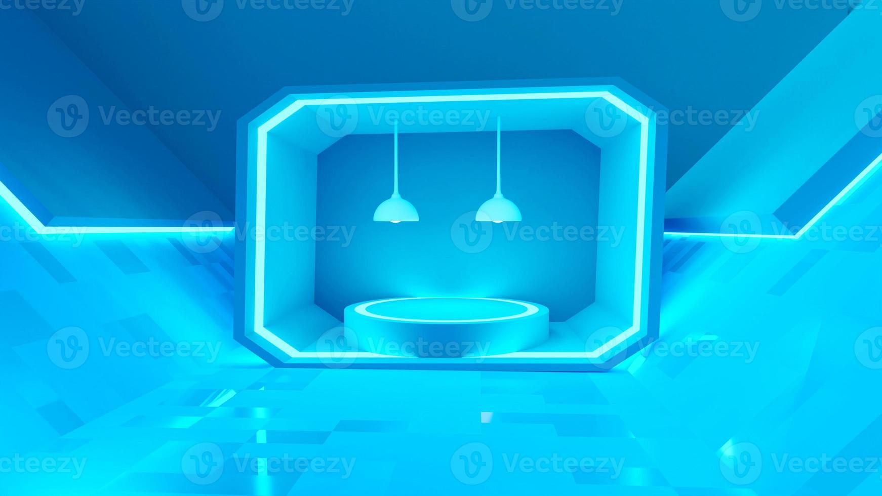 Light blue scene with podium on pastel color ackground. photo