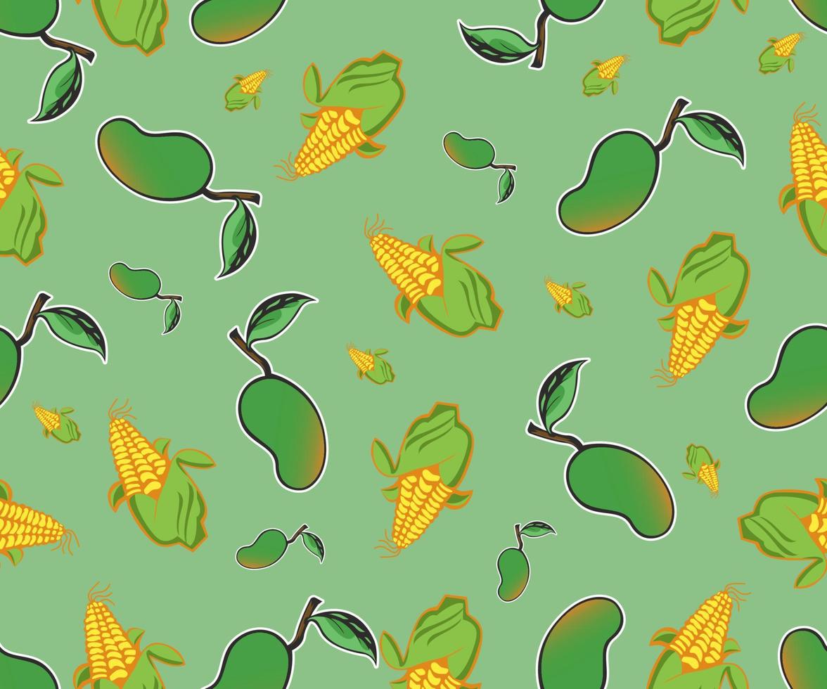 Fondo de vector de maíz y mango para papel de regalo o diseño de papel tapiz