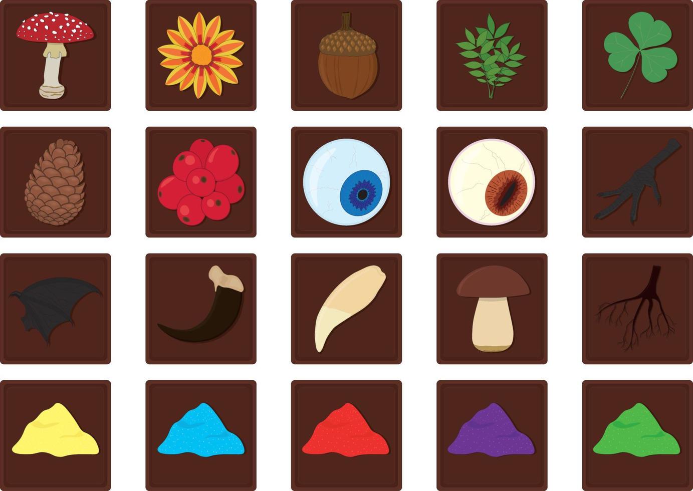 Alchemy ingredients collection game assets vector illustration