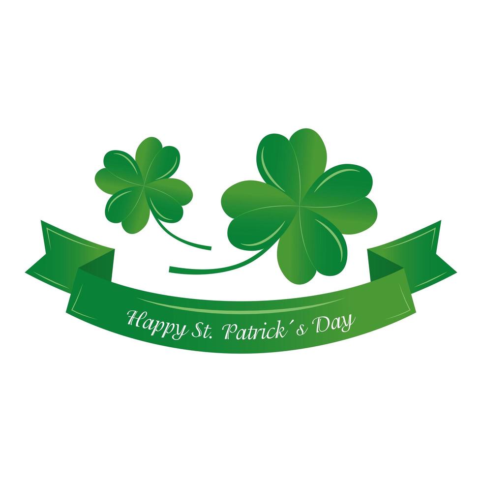 saint patricks day lettering in ribbon with clovers vector