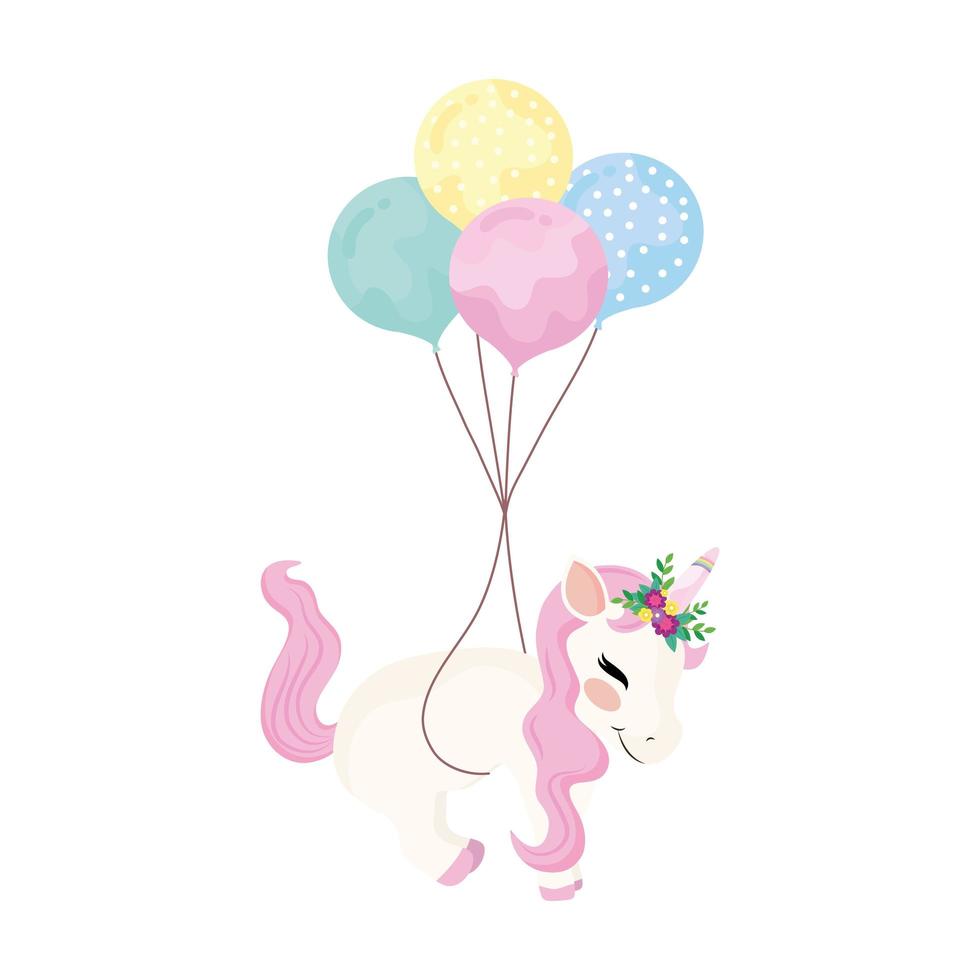 unicorn with balloons vector