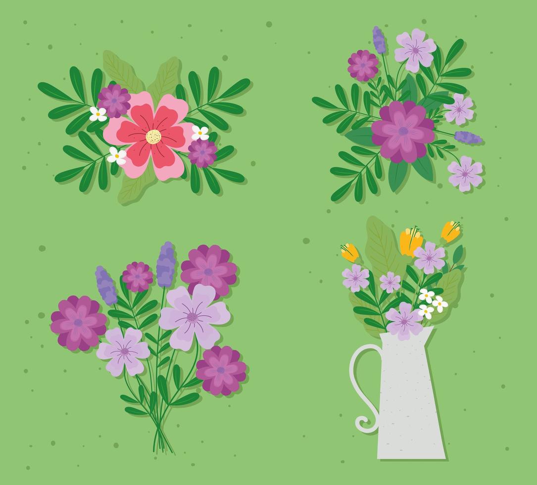 set of beautiful floral decorations vector