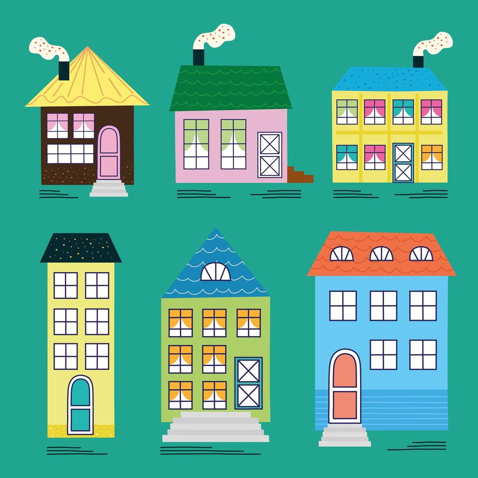 six buildings constructions vector