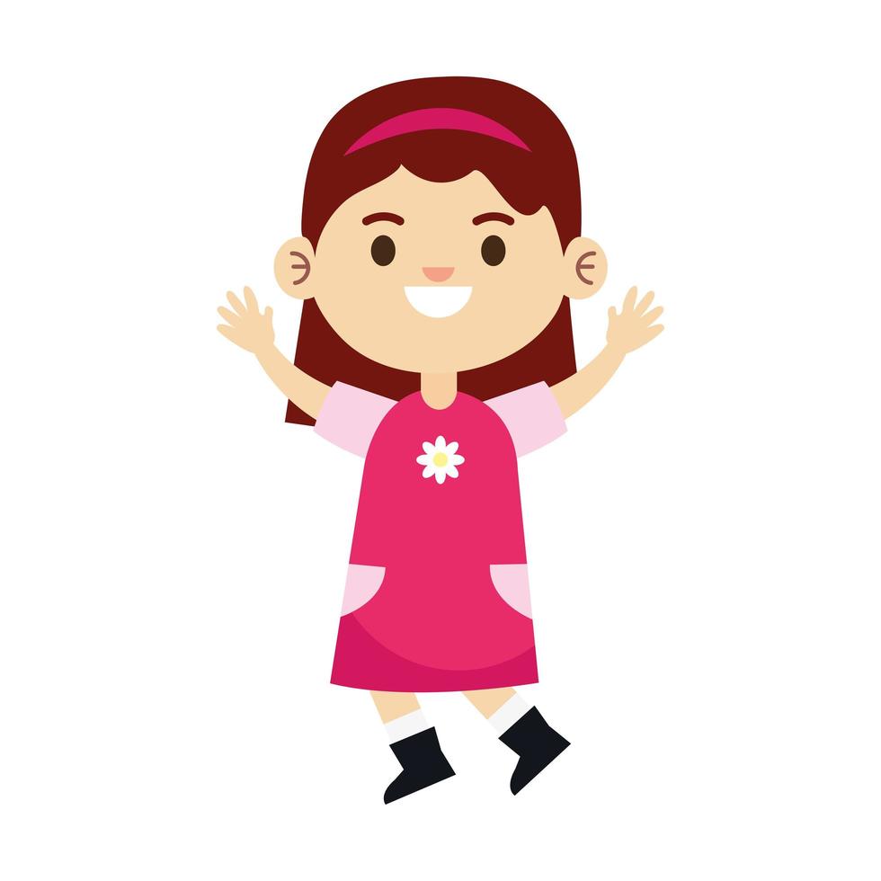 happy little young girl with pink dress and flower vector