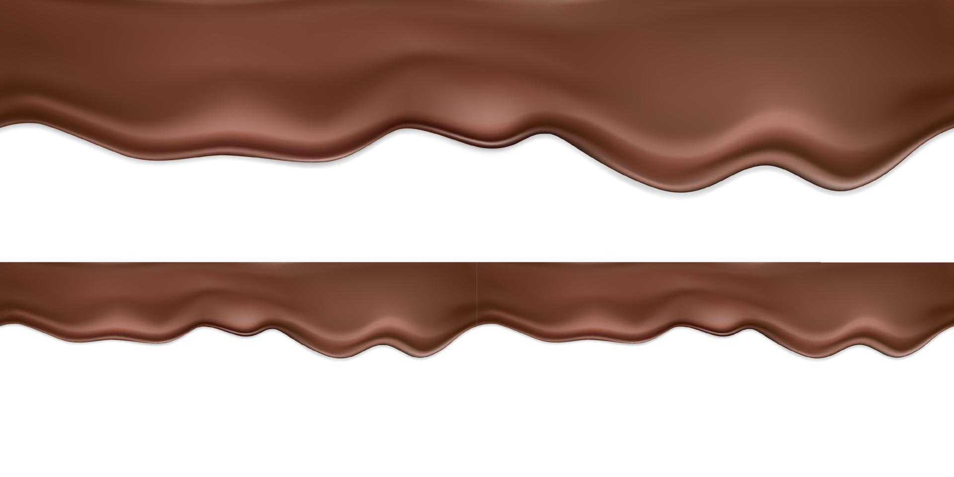 vector transparente horizontal realista chocolate oscuro o con leche con goteo y sombras. Una ola suave de chocolate derretido que fluye, cacao o postre de chocolate. Chocolate líquido que fluye aislado.