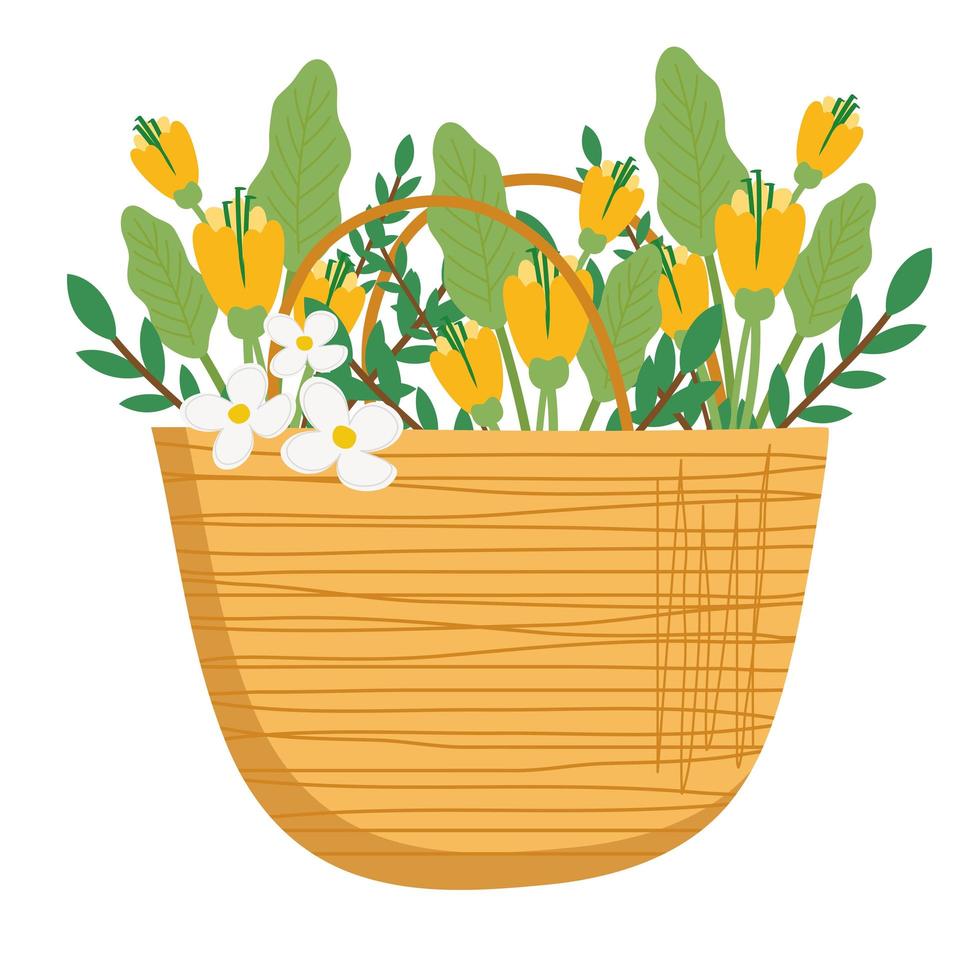 beautiful floral decoration in straw basket vector