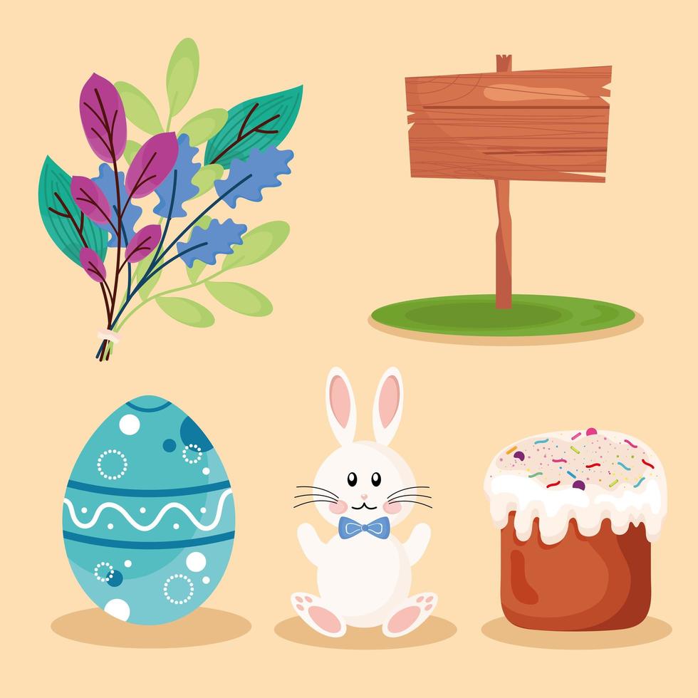 bundle of five happy easter set icons vector