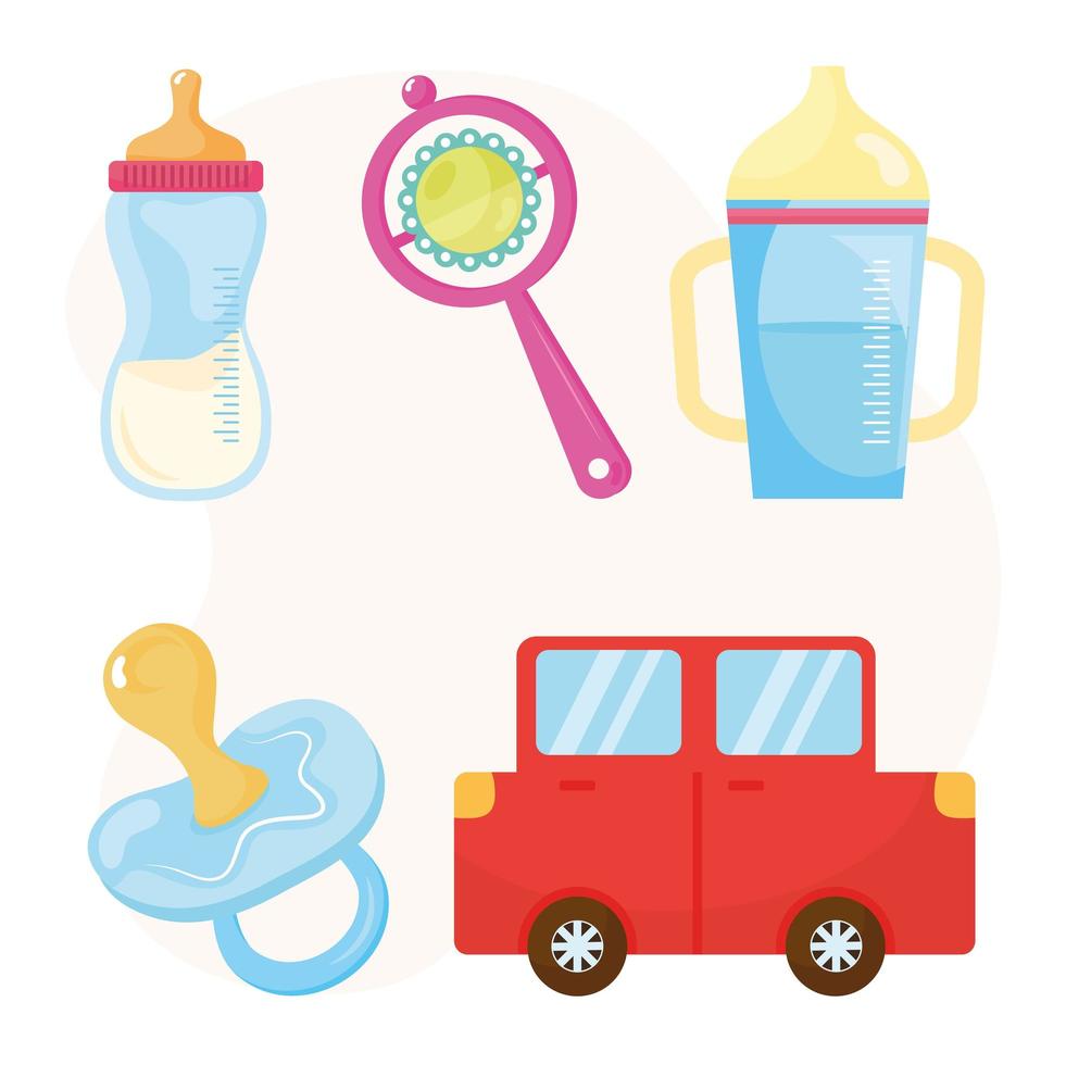 bundle of five baby shower celebration icons vector