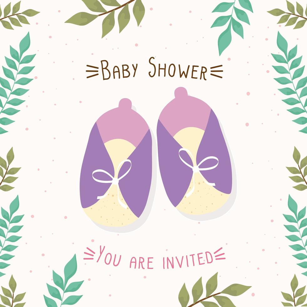 baby shower lettering card with shoes vector