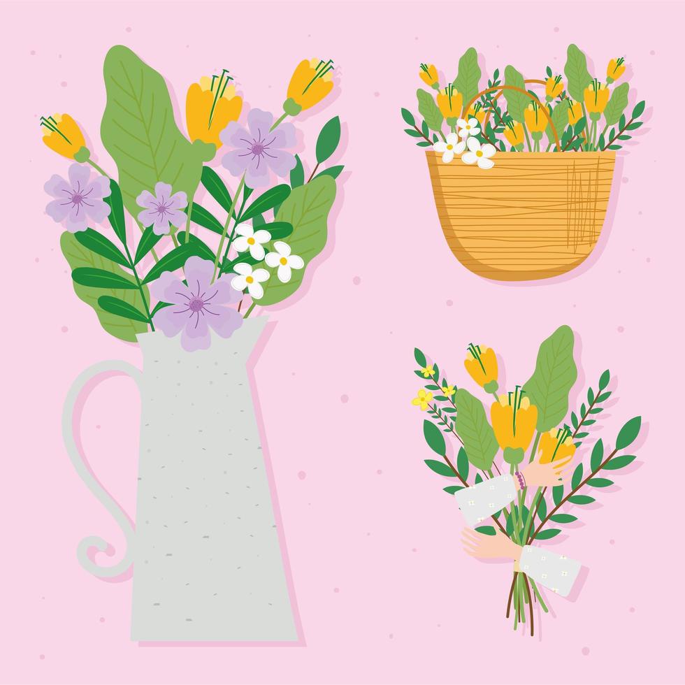 paquete de hermosas decoraciones florales vector