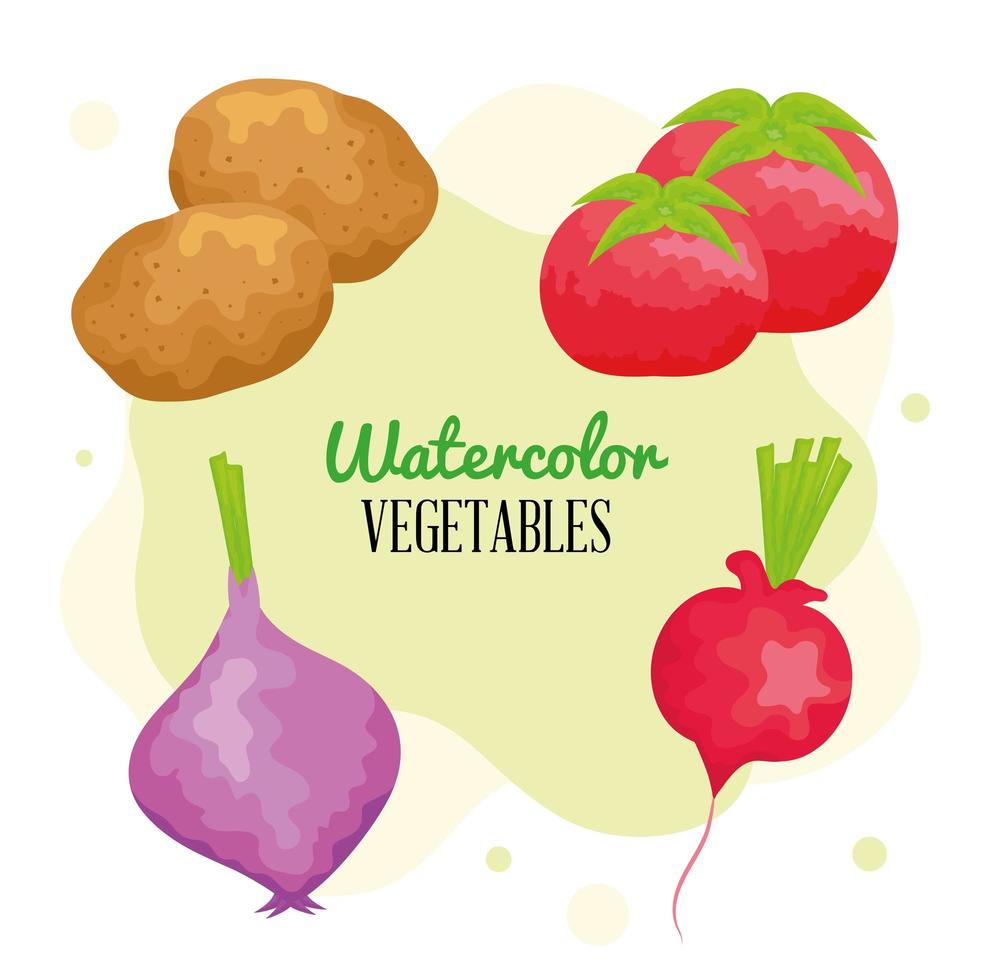 watercolor lettering vegetables vector