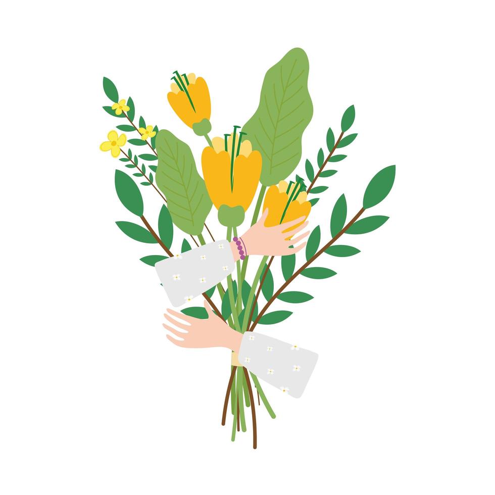 hands hugging beautiful floral decoration icon vector