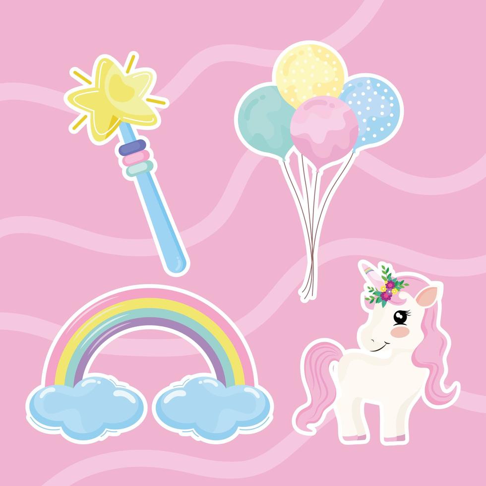 unicornio e iconos vector