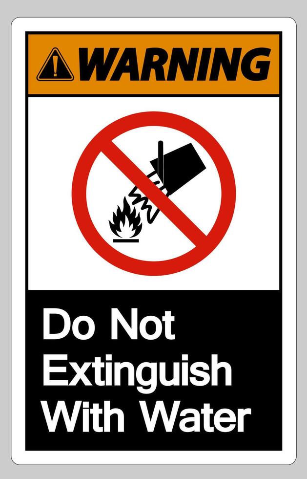 Advertencia de no extinguir con signo de símbolo de agua sobre fondo blanco. vector