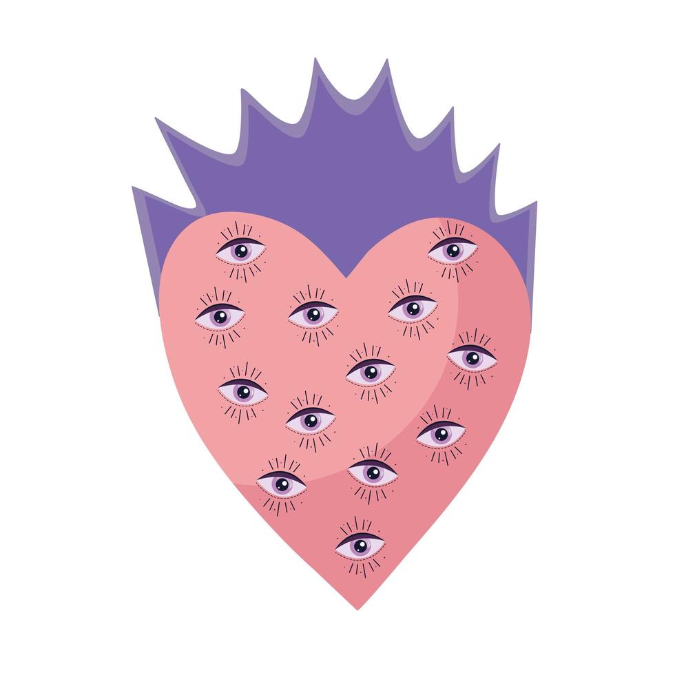 Corazón con patrón de ojos icono aislado esotérico vector