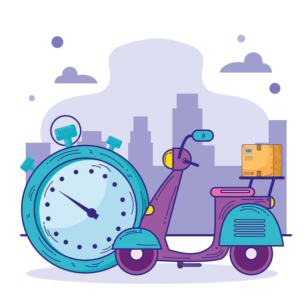 motorcycle and chronometer delivery service vector