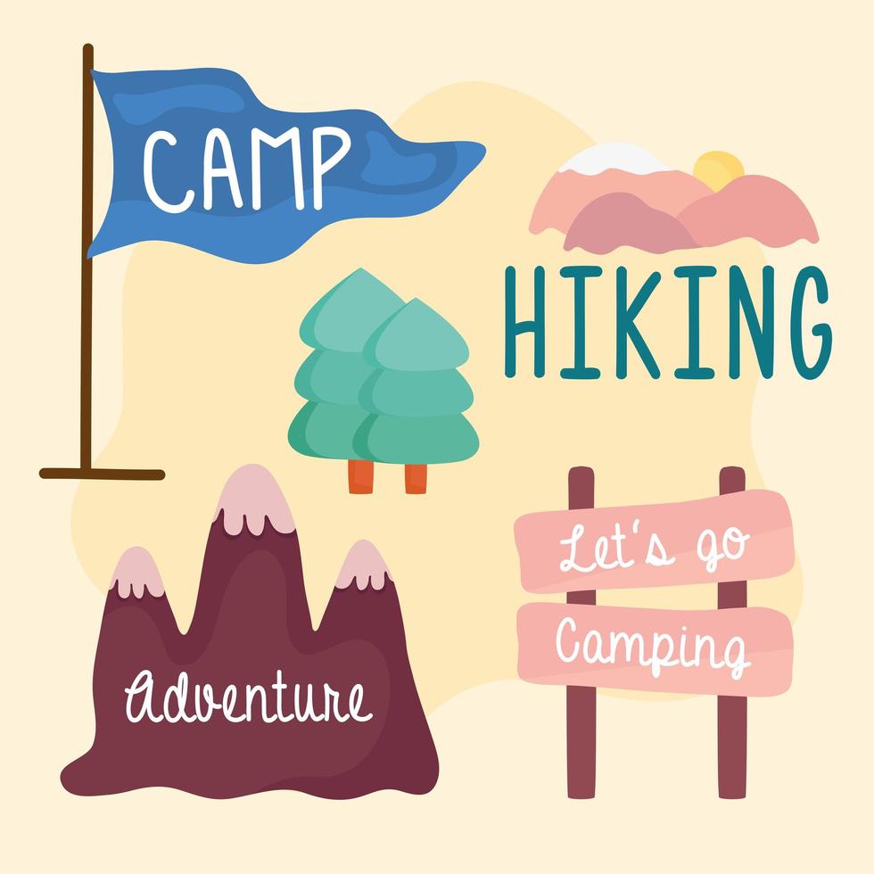 bundle of five camping set icons vector