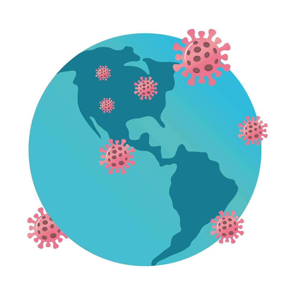 covid19 virus particles pandemic with earth planet vector