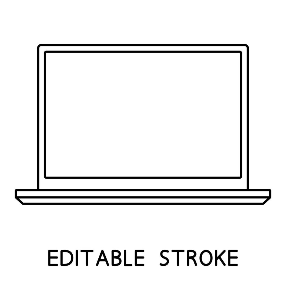 Laptop icon. Thin frame notebook or ultrabook. Simple flat symbol of laptop computer. Perfect black outline pictogram icon with empty monitor. Editable stroke vector