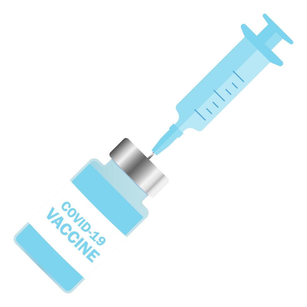 Medical disposable syringe and vaccine vial. Corona virus vaccination with vaccine bottle and syringe. Injection tool for Covid-19 immunization treatment. Antiviral and immunization concept vector