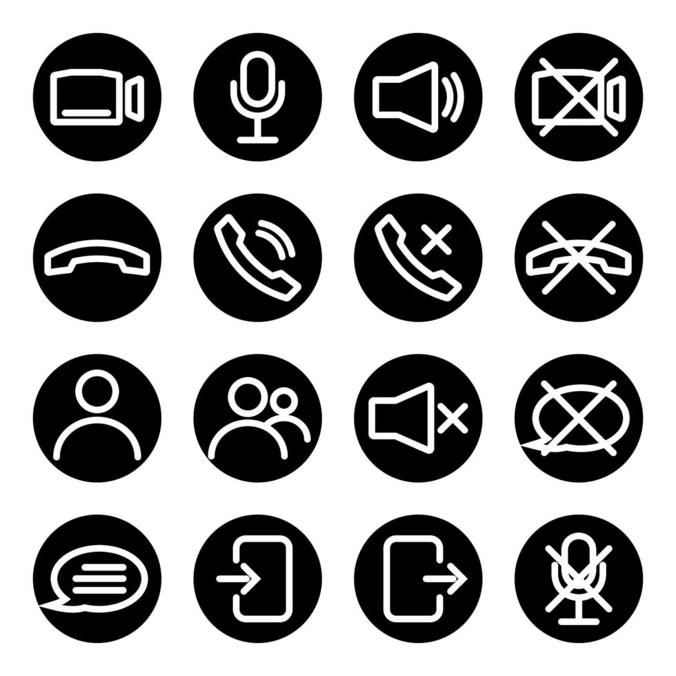 Webinar stream or video chat control icons. Speaker, microphone, video camera, phone, record and other related icons. Basic icons for Video Conference, Webinar and Video chat vector