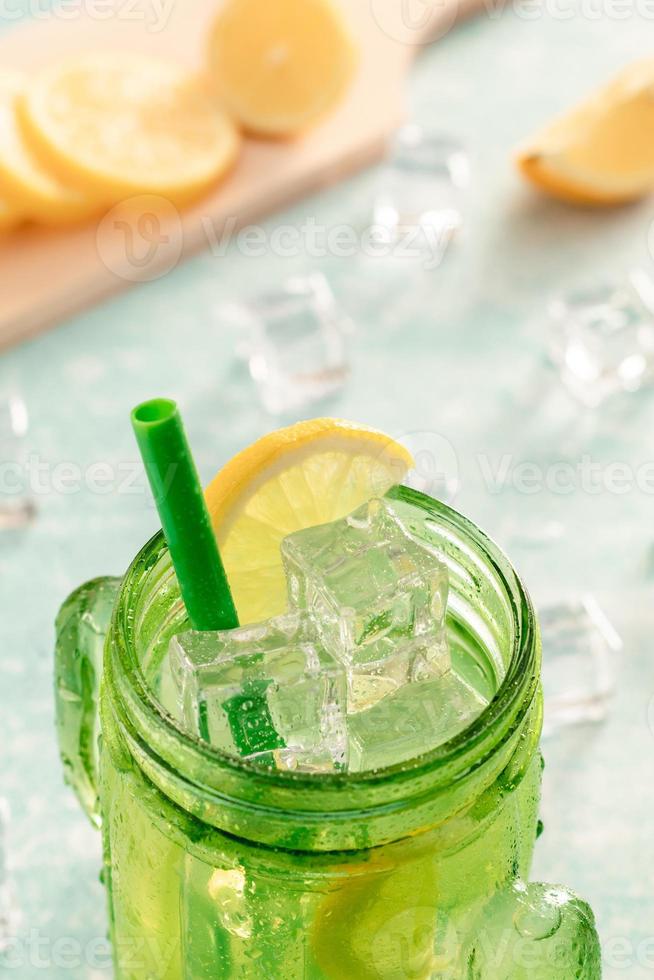 Fresh lemonade in jar ready to drink photo