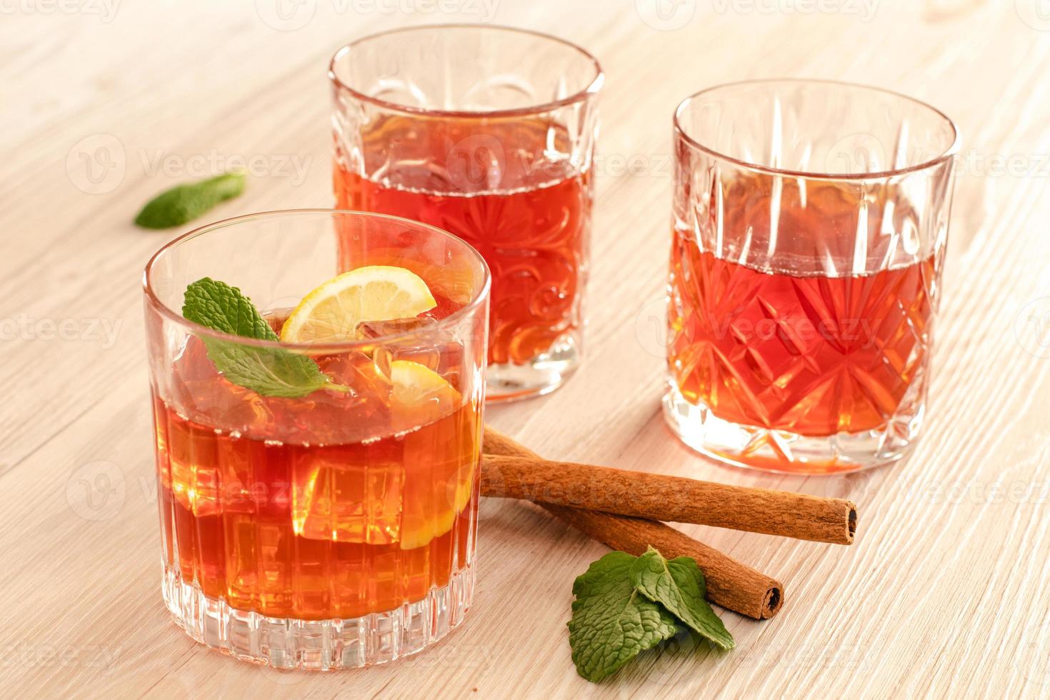 iced tea with lemon and ice in a glass photo