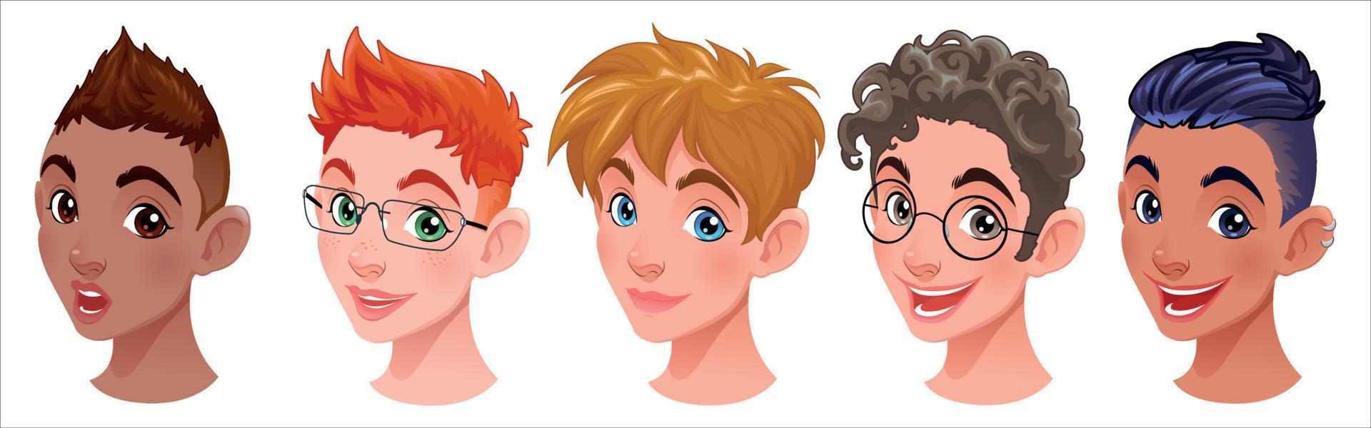 conjunto de diferentes emociones faciales masculinas. vector