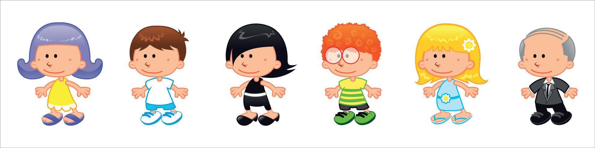 Smiling kids characters isolated. vector