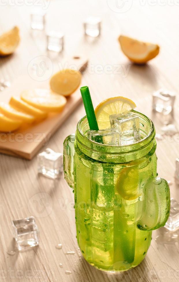 Fresh lemonade in jar ready to drink photo