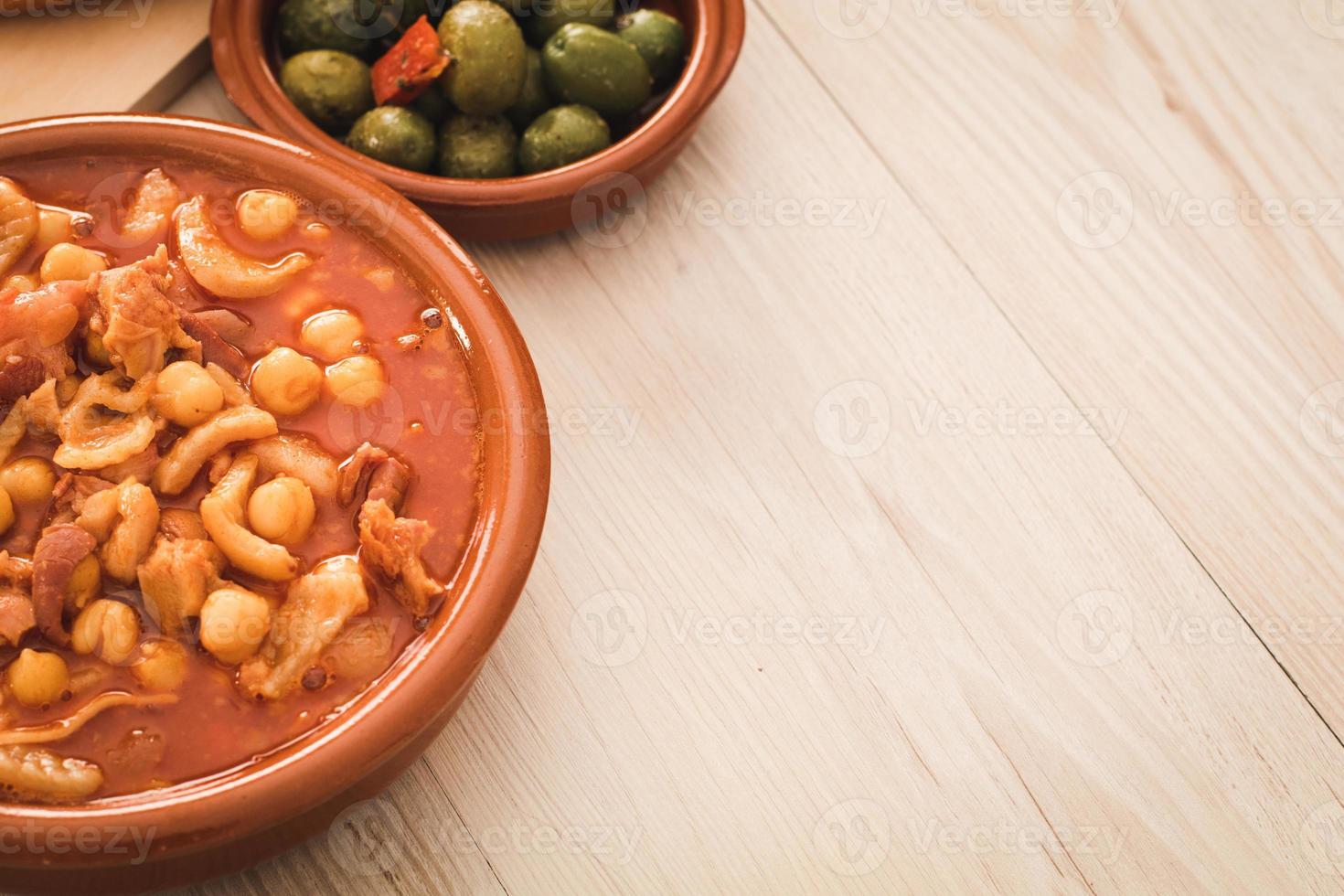 spanish callos, a typical stew with pork or beef tripe, copy space photo