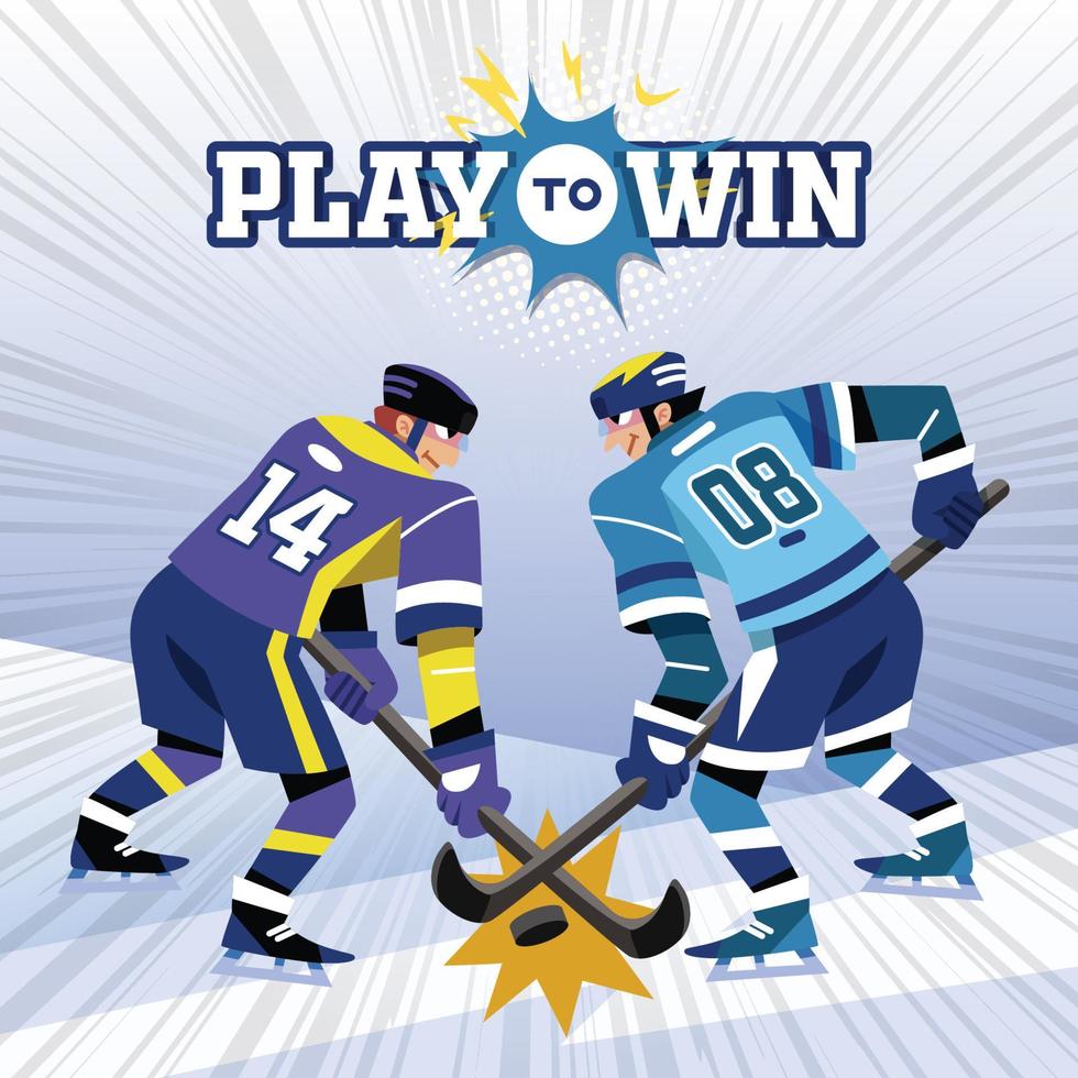 dos jugadores de hockey sobre hielo compiten para ganar vector