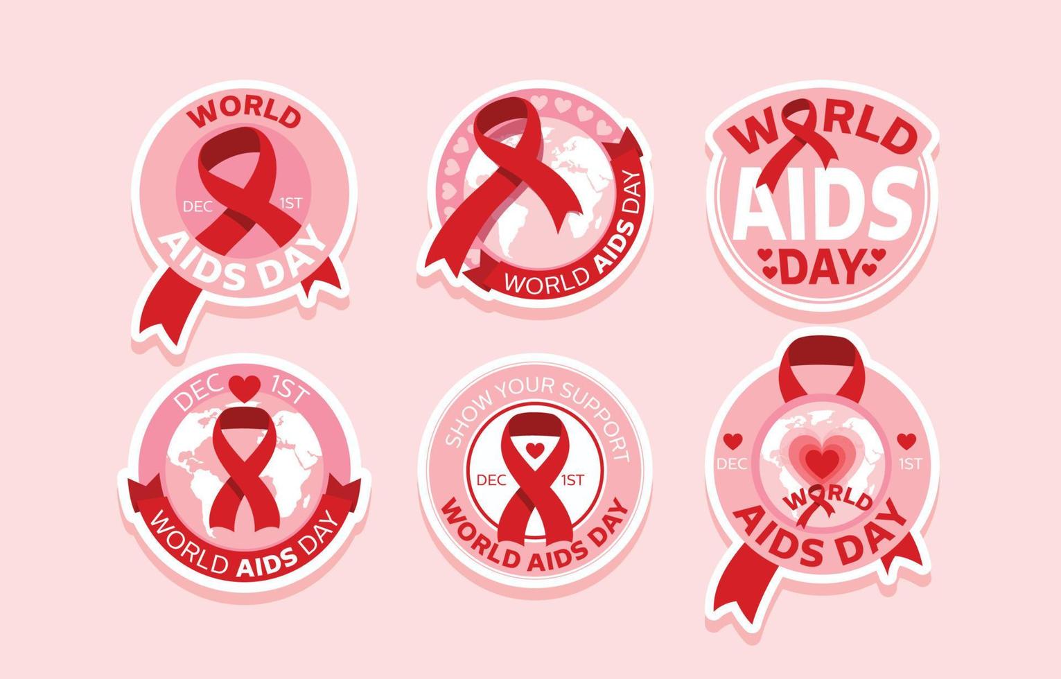 colección de pegatinas del día mundial del sida vector