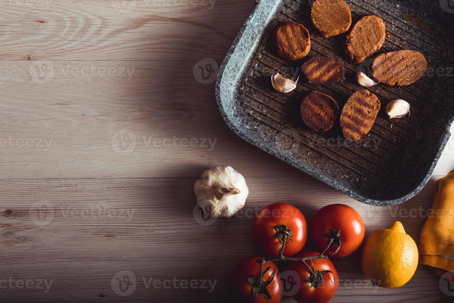 Vegan gastronomy, seitan is veggie meat. Copy space photo