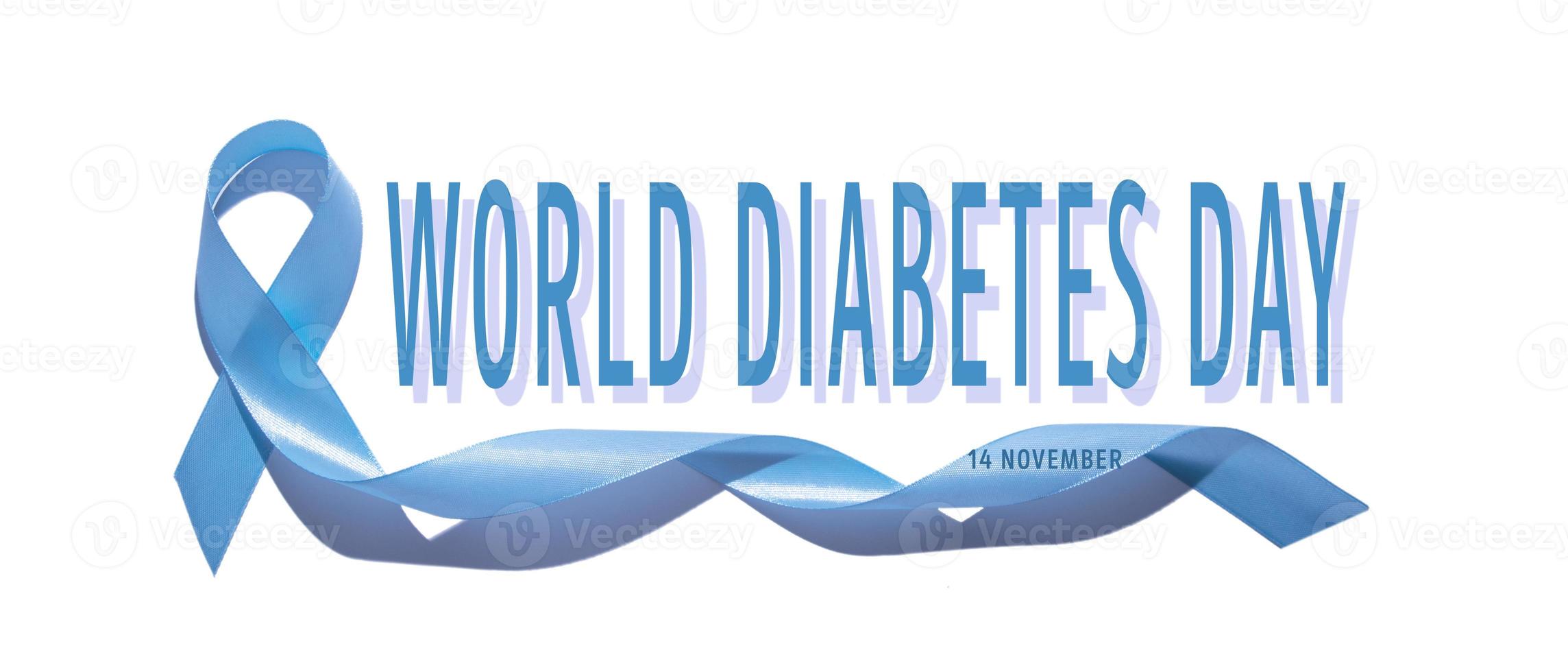 cinta azul sobre fondo blanco símbolo del día mundial de la diabetes el 14 de noviembre banner foto