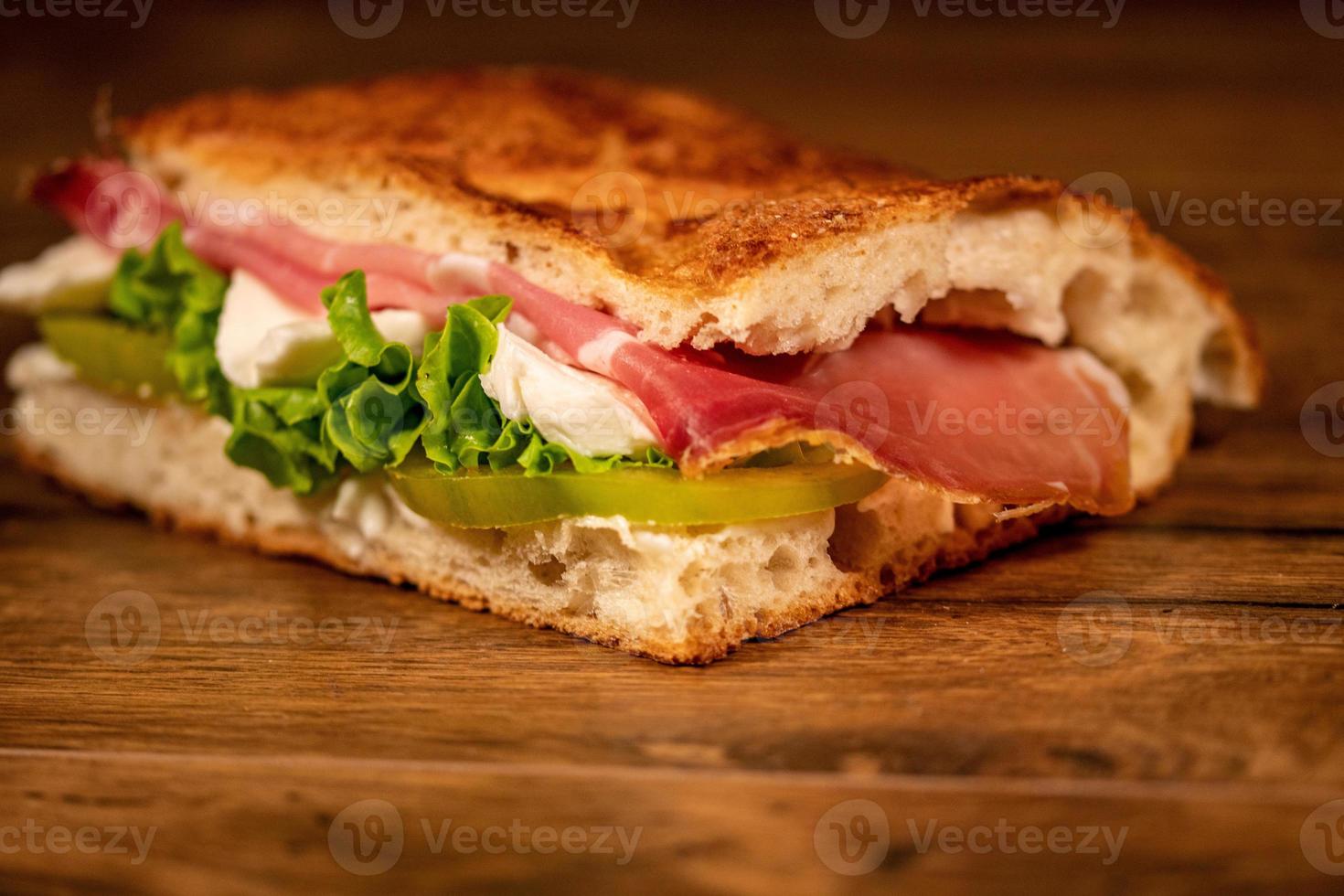 stuffed focaccia with cold cuts and vegetables photo