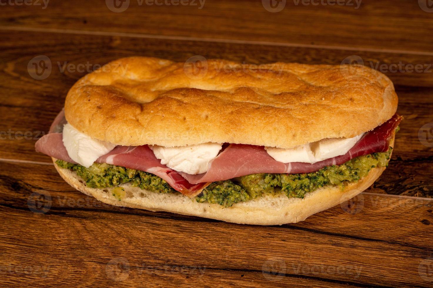 stuffed focaccia with cold cuts and vegetables photo