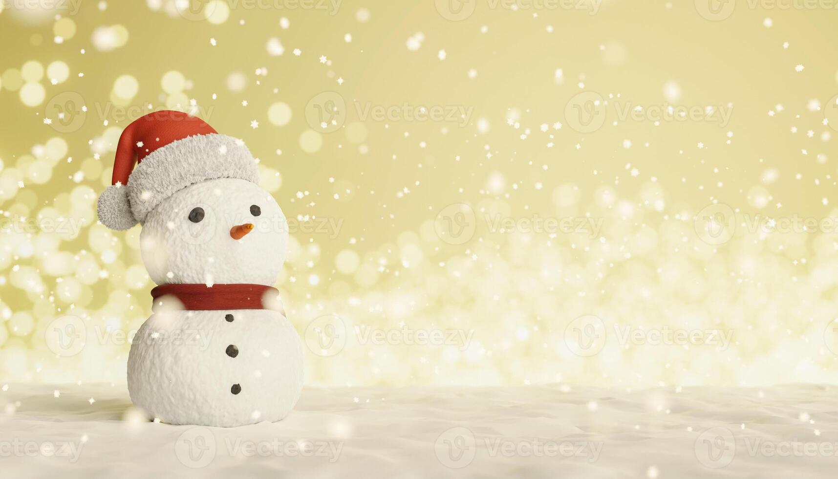 snowman on snowy background with warm lights photo