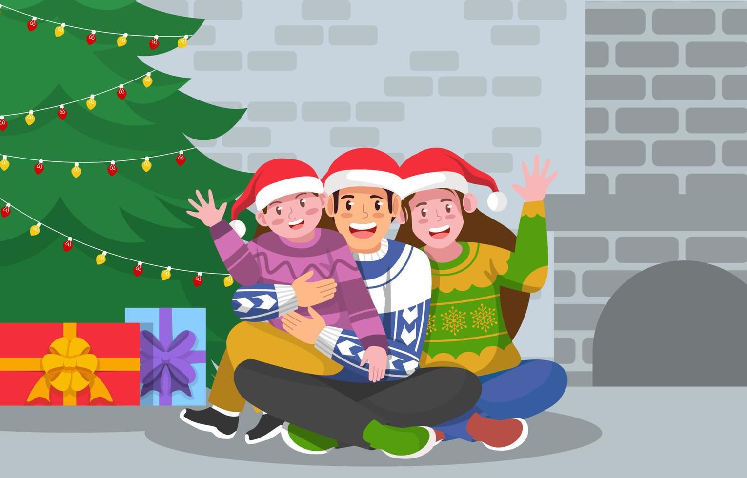 familia celebrando la navidad con suéter feo vector