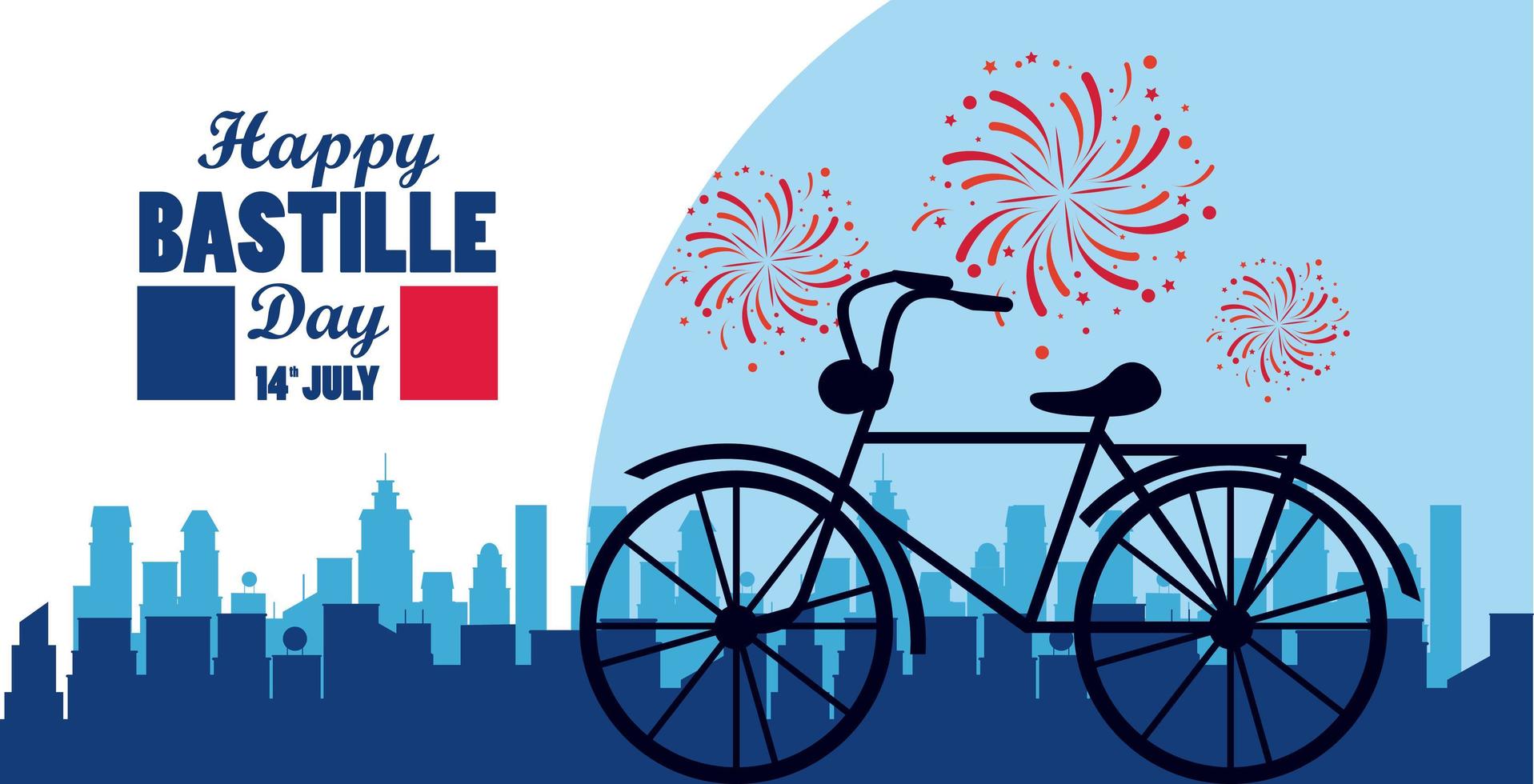 happy bastille day celebration with retro bicycle vector
