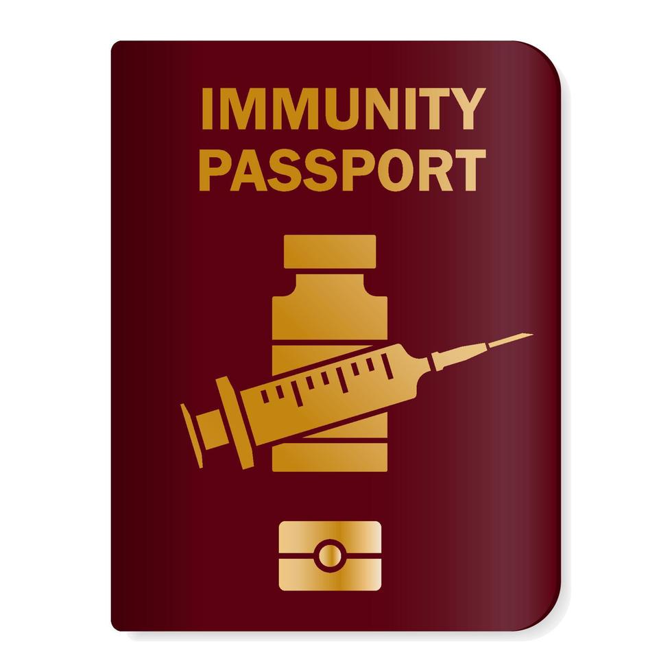Immunity passport. Vaccinated health passport. Paper document to show that a person has been vaccinated with the Covid-19 vaccine. Immunity paper document from coronavirus vector