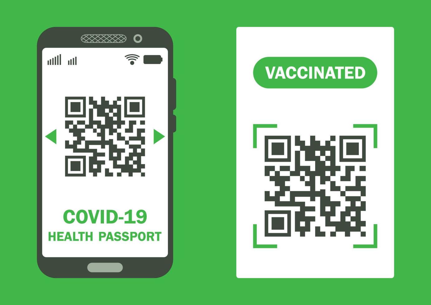 Paper and digital document to show that a person has been vaccinated with the Covid-19 vaccine. Covid-19 immunity certificate for safe traveling. Electronic and paper health passport vector