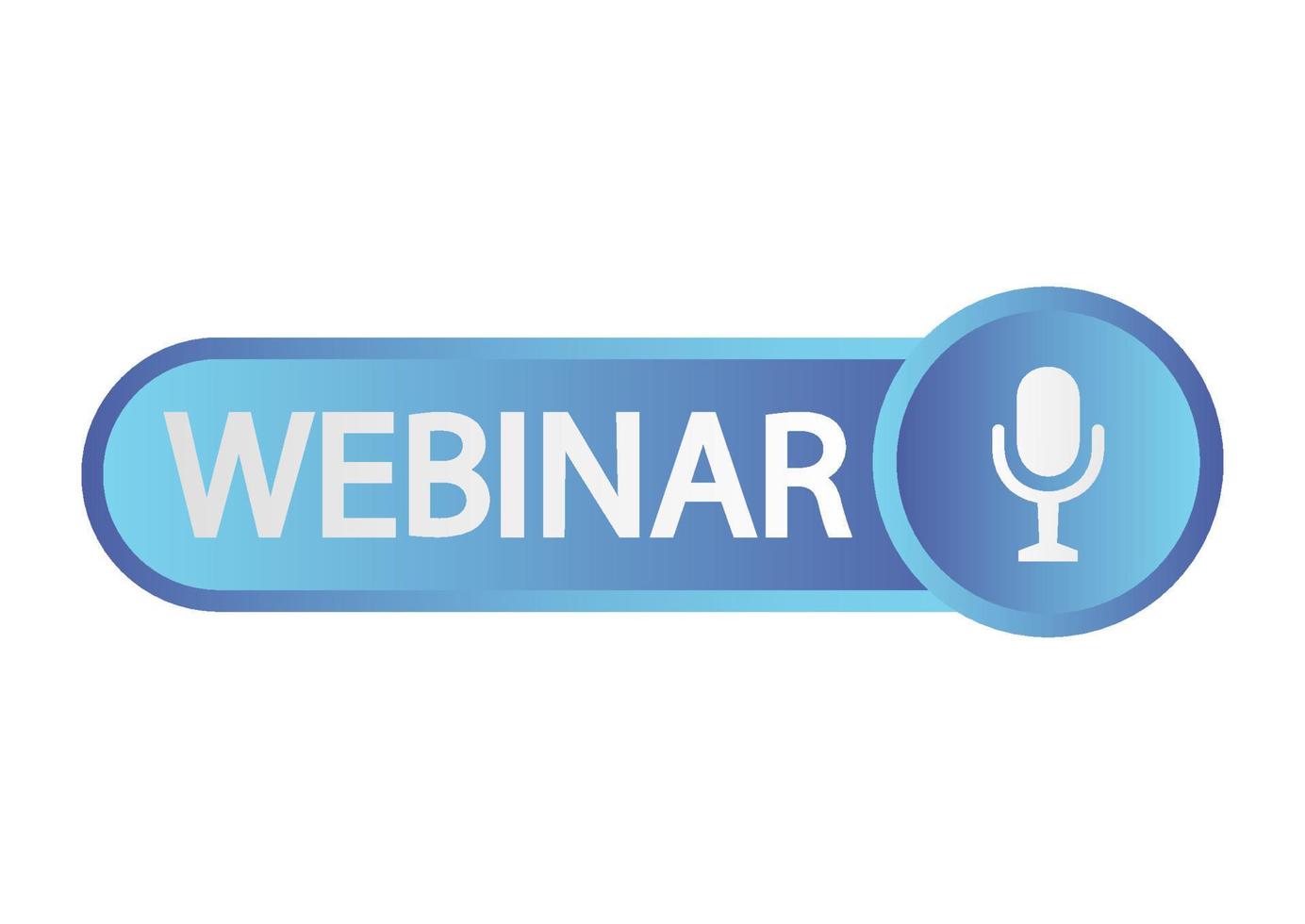 Live Webinar Button. Blue color icon for online course, distance education, video lecture, internet group conference, training test. Live webinar with microphone, broadcasting icons vector