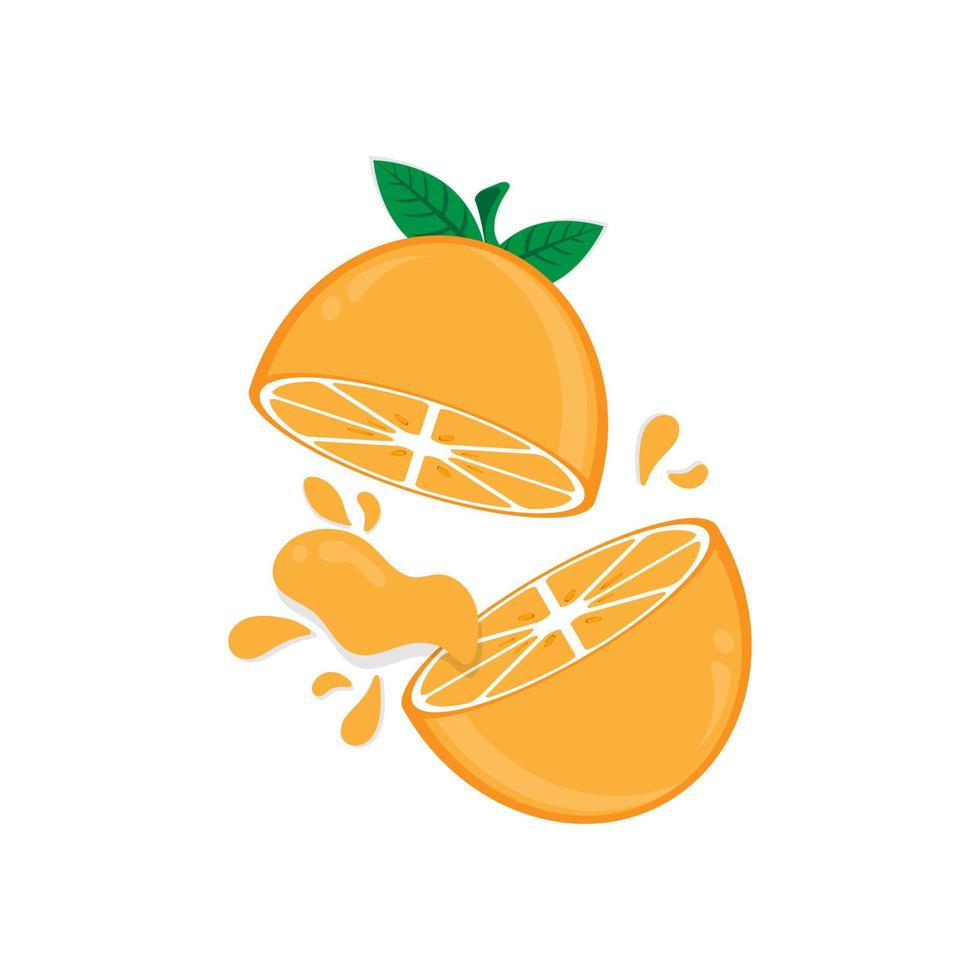 Flat orange half cut splash on white background. vector