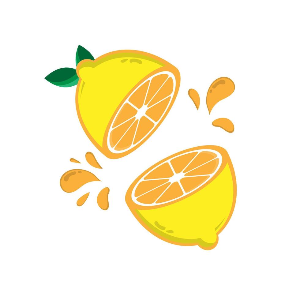 Flat lemon half cut splash on white background. vector