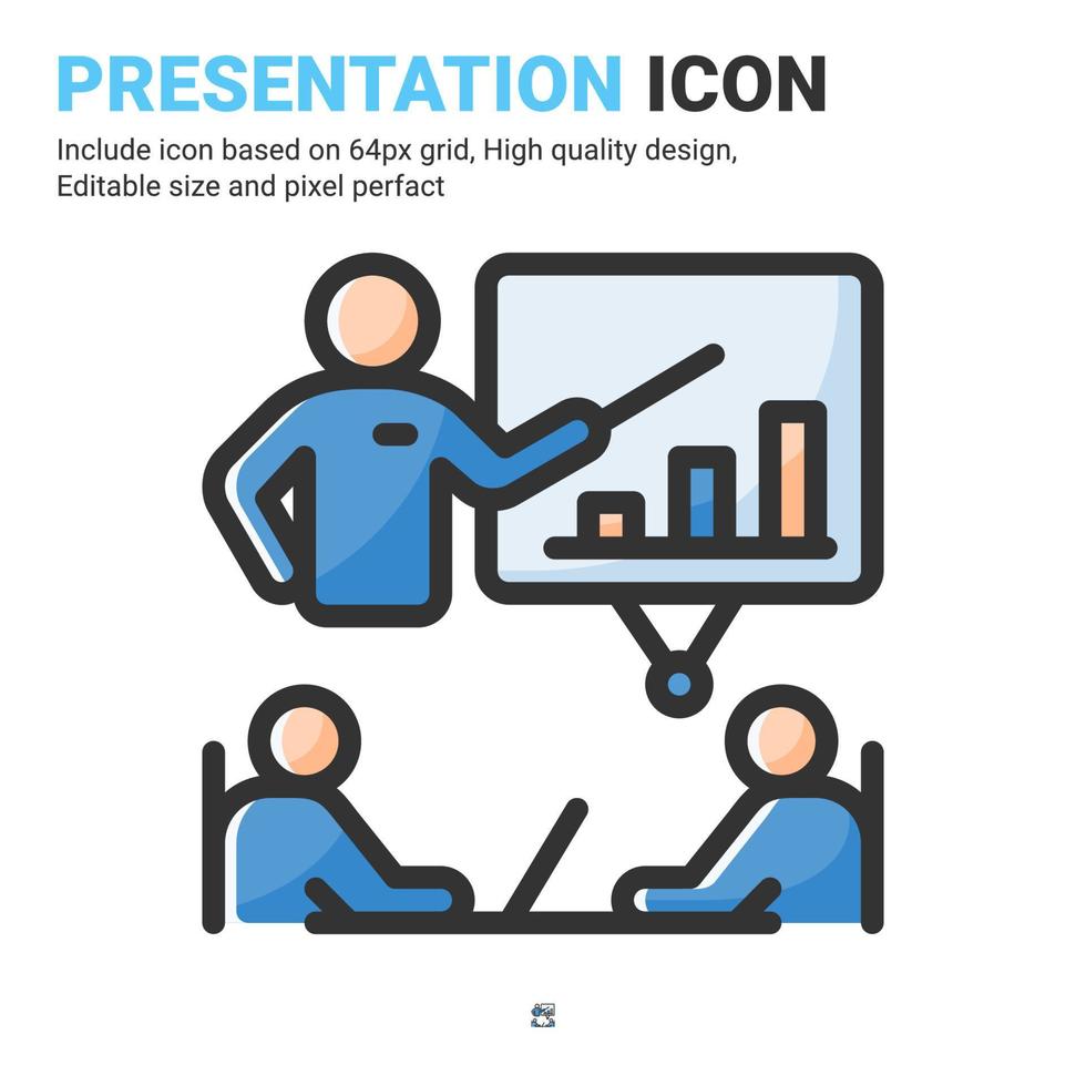 Presentation icon vector with outline color style isolated on white background. Vector illustration meeting sign symbol icon concept for business, finance, industry, company, apps, web and all project