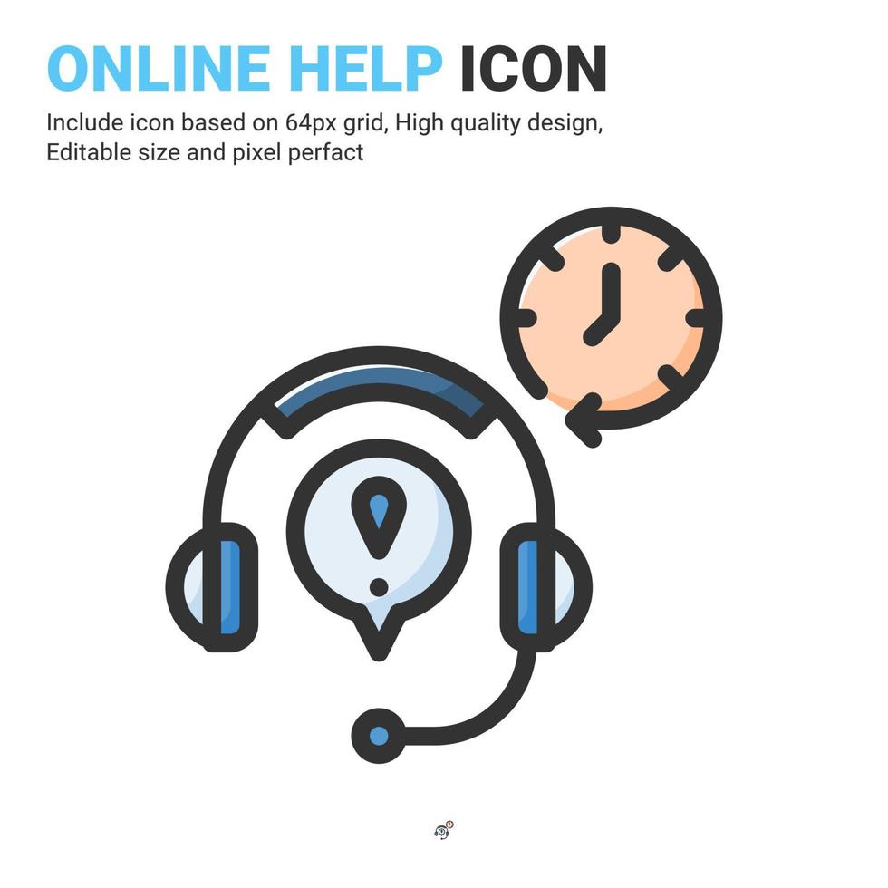 Online help icon vector with outline color style isolated on white background. Vector illustration service center sign symbol icon concept for business, finance, industry, company, apps and project