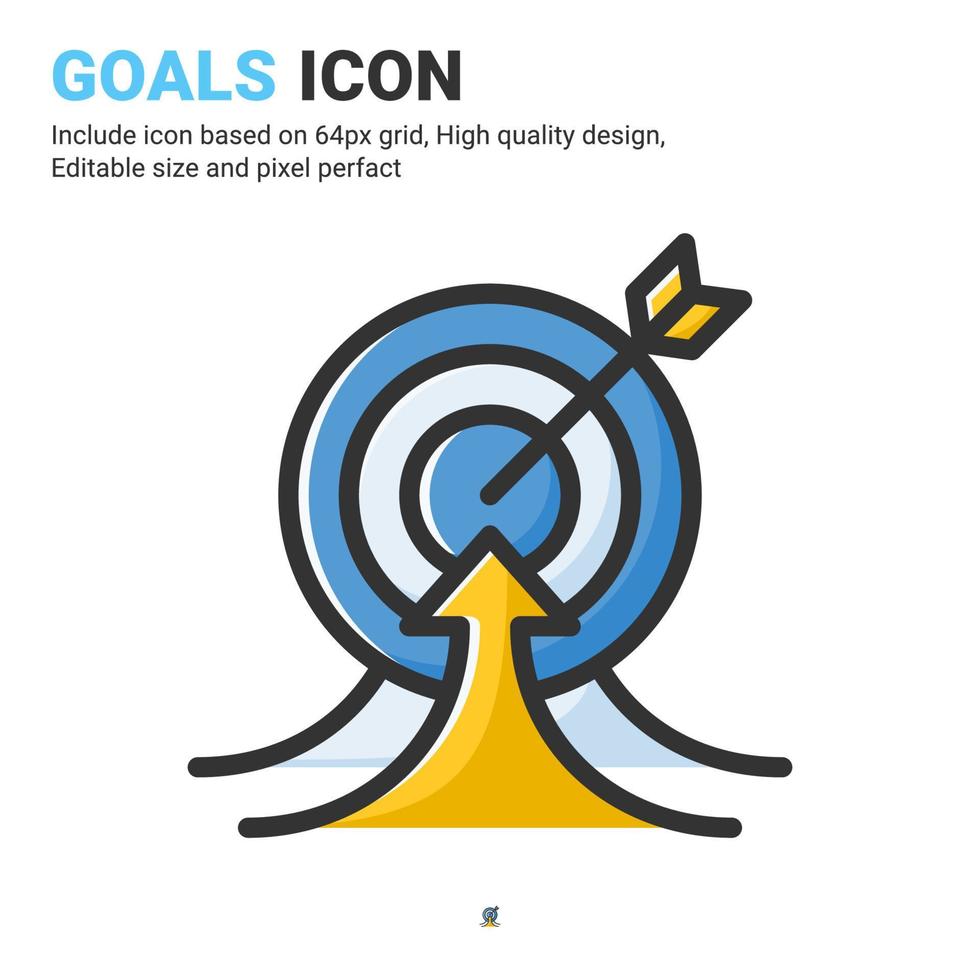 Goals icon vector with outline color style isolated on white background. Vector illustration mission, target sign symbol icon concept for digital business, finance, industry, company, apps and project